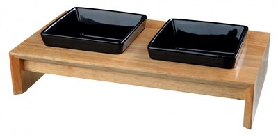 Trixie Voerset Keramiek Met Houten Onderstel Zwart 400 ML 36X19X7 CM