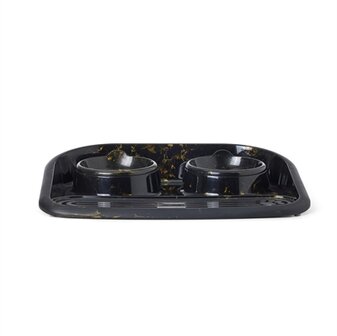 Savic Butler Voerbak En Drinkbak Met Plateau Marble Zwart / Goud 45X36X8 CM 2X300 ML