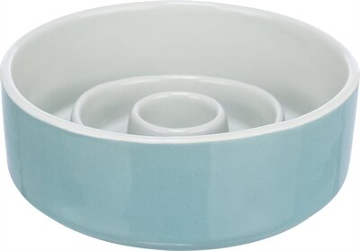 Trixie Voerbak Slowfeeding Keramiek Grijs / Blauw 14X14 CM 450 ML