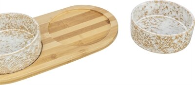 Trixie Set Voerbak / Waterbak Keramiek / Bamboe Wit / Natuur 2X800 ML 39X8X20 CM