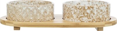 Trixie Set Voerbak / Waterbak Keramiek / Bamboe Wit / Natuur 2X300 ML 30X6X15 CM