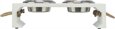 Trixie Be Nordic Set Voerbak / Waterbak Hout / Rvs Wit 2X400 ML 38X18X10 CM