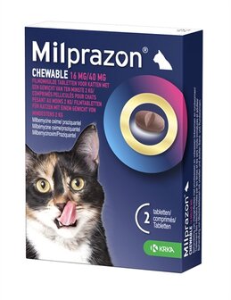 Krka Milprazon Kauwtabletten Ontwormingstabletten Kat &gt;2 KG 16 MG/40 MG 2 TBL