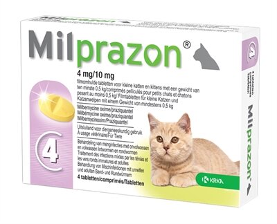 Krka Milprazon Ontwormingstabletten Kat &gt;0,5 KG 4 MG/10 MG 4 TBL