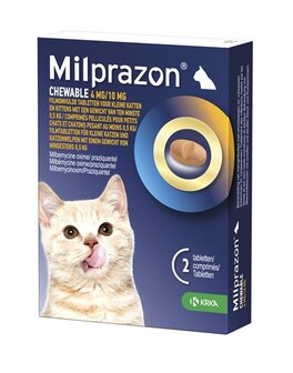 Krka Milprazon Kauwtabletten Ontwormingstabletten Kat &gt;0,5 KG 4 MG/10 MG 2 TBL