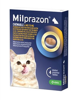 Krka Milprazon Kauwtabletten Ontwormingstabletten Kat &gt;0,5 KG 4 MG/10 MG 4 TBL