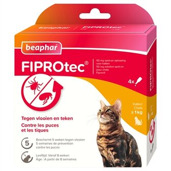 Beaphar Fiprotec Kat Tegen Vlooien &amp; Teken 3+1 PIPET &gt;1 KG EN 8 WEKEN