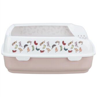 Trixie Kattenbak Delio Met Rand Bedrukt Lichtroze / Wit 50X38X20 CM