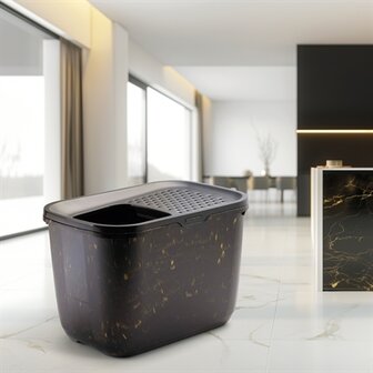 Savic Kattenbak Hop In Marble Zwart / Goud 58,8X39X39,5 CM