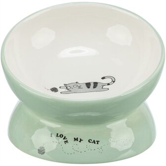 Trixie Voerbak / Drinkbak Kat Verhoogd Keramiek Salie / Wit 150 ML 13 CM