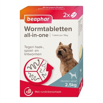 Beaphar Wormtablet All-In-One Hond 2,5-20 KG 2 TBL