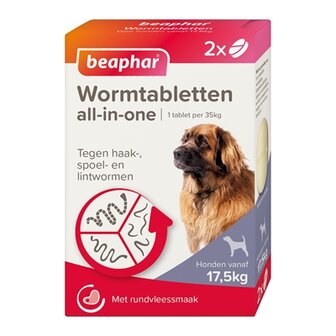 Beaphar Wormtablet All-In-One Hond 17,5-70 KG 2 TBL