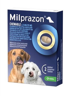 Krka Milprazon Kauwtabletten Ontwormingstabletten Hond &gt;0,5 KG 2,5 MG/25 MG 2 TBL