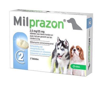 Krka Milprazon Ontwormingstabletten Hond &gt;0,5 KG 2,5 MG/25 MG 2 TBL
