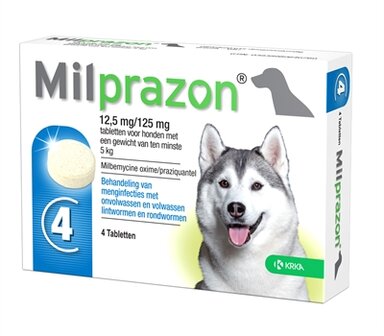 Krka Milprazon Ontwormingstabletten Hond &gt;5 KG 12,5 MG/125 MG 4 TBL