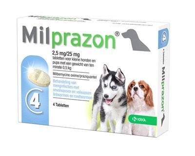 Krka Milprazon Ontwormingstabletten Hond &gt;0,5 KG 2,5 MG/25 MG 4 TBL
