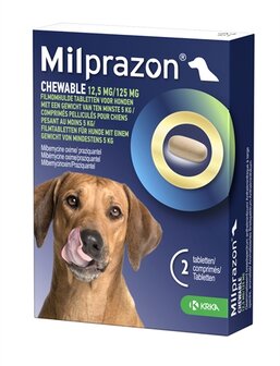 Krka Milprazon Kauwtabletten Ontwormingstabletten Hond &gt;5 KG 12,5 MG/125 MG 2 TBL