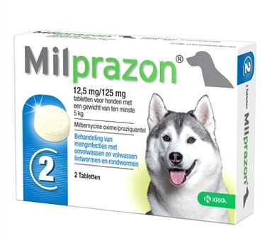 Krka Milprazon Ontwormingstabletten Hond &gt;5 KG 12,5 MG/125 MG 2 TBL