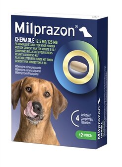 Krka Milprazon Kauwtabletten Ontwormingstabletten Hond &gt;5 KG 12,5 MG/125 MG 4 TBL