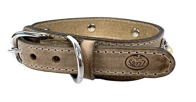 Sazzz Halsband Hond Boho Treasure Stone Vintage Leer Beige 37-45X3,5 CM