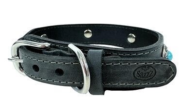 Sazzz Halsband Hond Boho Treasure Stone Vintage Leer Antraciet 37-45X3,5 CM