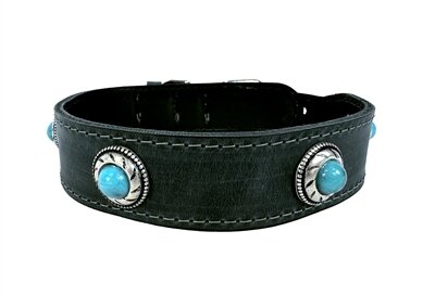 Sazzz Halsband Hond Boho Treasure Stone Vintage Leer Antraciet 42-50X3,5 CM