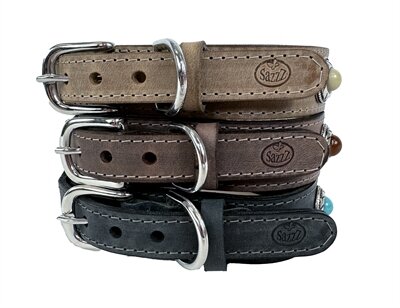 Sazzz Halsband Hond Boho Treasure Stone Vintage Leer Antraciet 42-50X3,5 CM