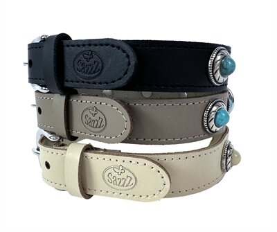 Sazzz Halsband Hond Adventure Stone Classic Leer Taupe 27-33X2,5 CM