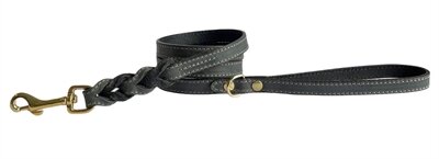 Sazzz Hondenriem Passion Braided Classic Leer Zwart 135X1,5 CM