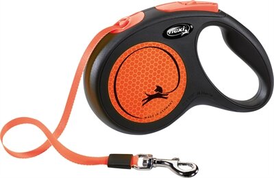 Flexi Rollijn New Classic Neon Tape Zwart / Oranje M 5 MTR TOT 25 KG