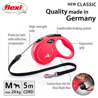 Flexi Rollijn Classic Cord Rood M 5 MTR