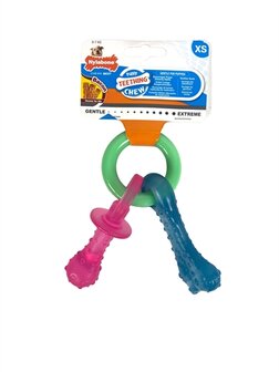 Nylabone Puppy Chew Bijtring Speen / Bot Puppyspeelgoed Bacon TOT 7 KG