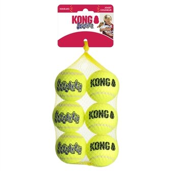 Kong Squeakair Tennisbal Geel Met Piep  MEDIUM 6,5 CM 6 ST