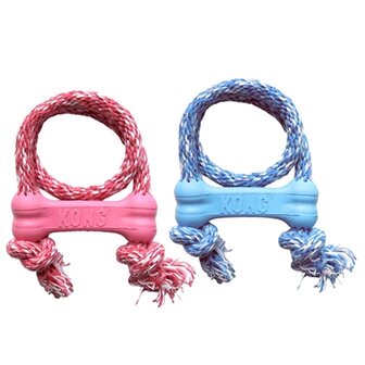 Kong Puppy Goodie Bone Rubber Met Touw Roze Of Lichtblauw Assorti 8,5X2X3 CM