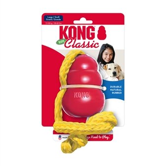 Kong Classic Met Touw Rood / Geel 7X7X61,5 CM