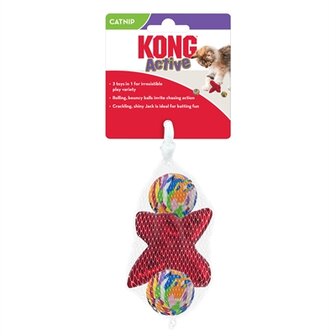 Kong Cat Active Jacks Stuiterbal Multipack Met Catnip Rood 10,5X8X7 CM