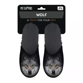 Merkloos Pantoffel Wolf Zwart MAAT 35-39