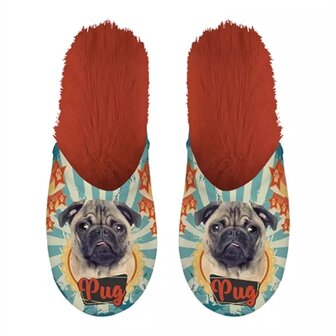 Merkloos Pantoffel Pug Mopshond Oranje MAAT 39-42