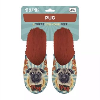 Merkloos Pantoffel Pug Mopshond Oranje MAAT 39-42
