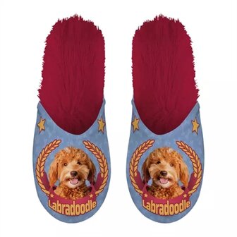 Merkloos Pantoffel Labradoodle Lila / Rood MAAT 39-42