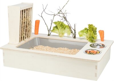 TRIXIE VOEDERSTATION MET VOERBAK / WATERBAK / HOOIRUIF HOUT NATUREL