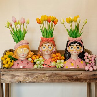 Tulip Bouquet &ndash; 10 Pieces &ndash; Mixed Colours &ndash; &lsquo;Real Touch&rsquo; Artificial Tulips &ndash; 42 Cm (White/Green) Orange