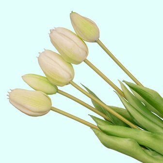 Tulip Bouquet &ndash; 10 Pieces &ndash; Mixed Colours &ndash; &lsquo;Real Touch&rsquo; Artificial Tulips &ndash; 42 Cm (White/Green) Orange