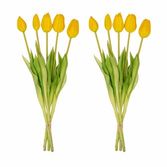 Tulip Bouquet &ndash; 10 Pieces &ndash; Mixed Colours &ndash; &lsquo;Real Touch&rsquo; Artificial Tulips &ndash; 42 Cm (White/Green) Pink