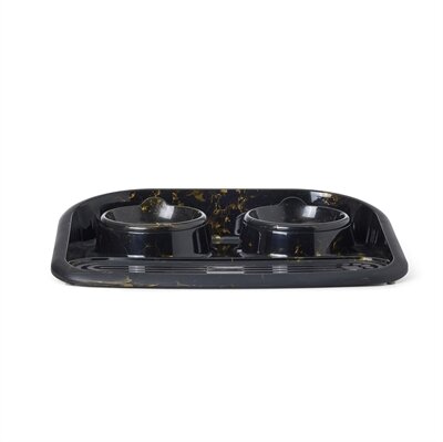 Savic Butler Voerbak En Drinkbak Met Plateau Marble Zwart / Goud 45X36X8 CM 2X300 ML