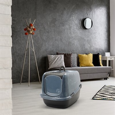 Savic Kattenbak Nestor Jumbo Marble Grijs / Zwart 66,5X48,5X46,5 CM