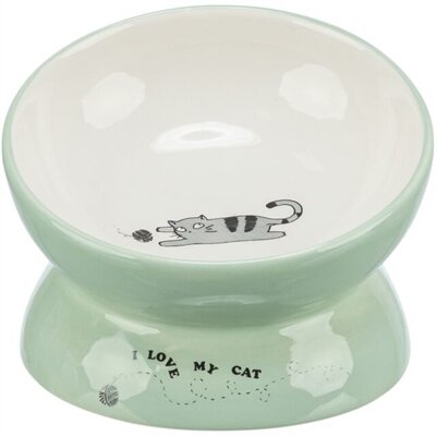 Trixie Voerbak / Drinkbak Kat Verhoogd Keramiek Salie / Wit 150 ML 13 CM