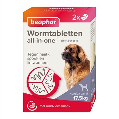 Beaphar Wormtablet All-In-One Hond 17,5-70 KG 2 TBL