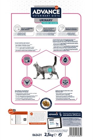 Advance Veterinary Diet Cat Urinary Sterilized Minder Calorieën 2,5 KG