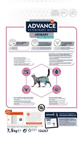 Advance Veterinary Diet Cat Urinary Sterilized Minder Calorieën 7,5 KG